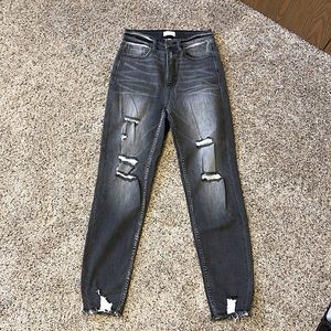 sneak peek high waisted skinny jeans! Black/grey ish with distressed holes!!